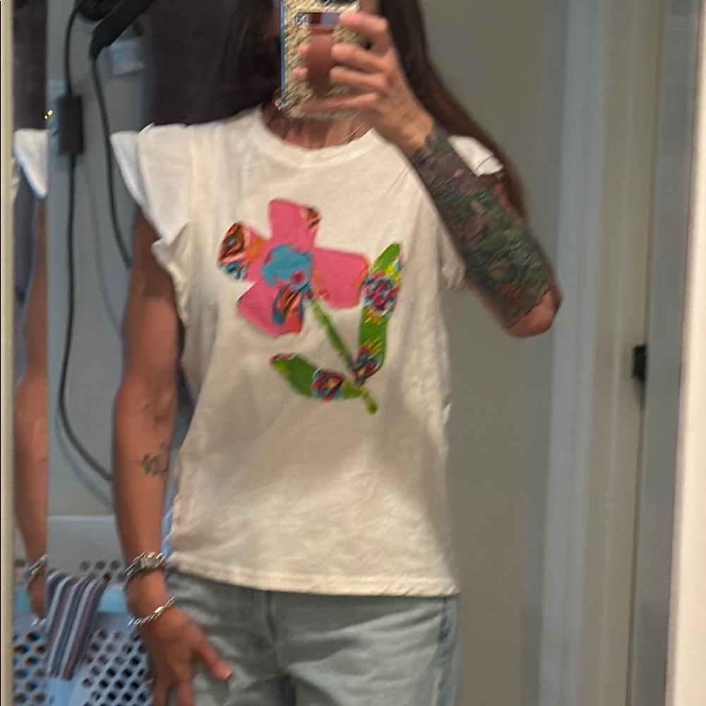 Ivy Jane White Tee with Colorful Floral Design